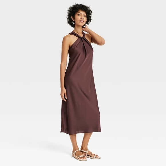 a new day Dresses & Skirts - A New Day Sleeveless Satin Slip Dress Brown XXL